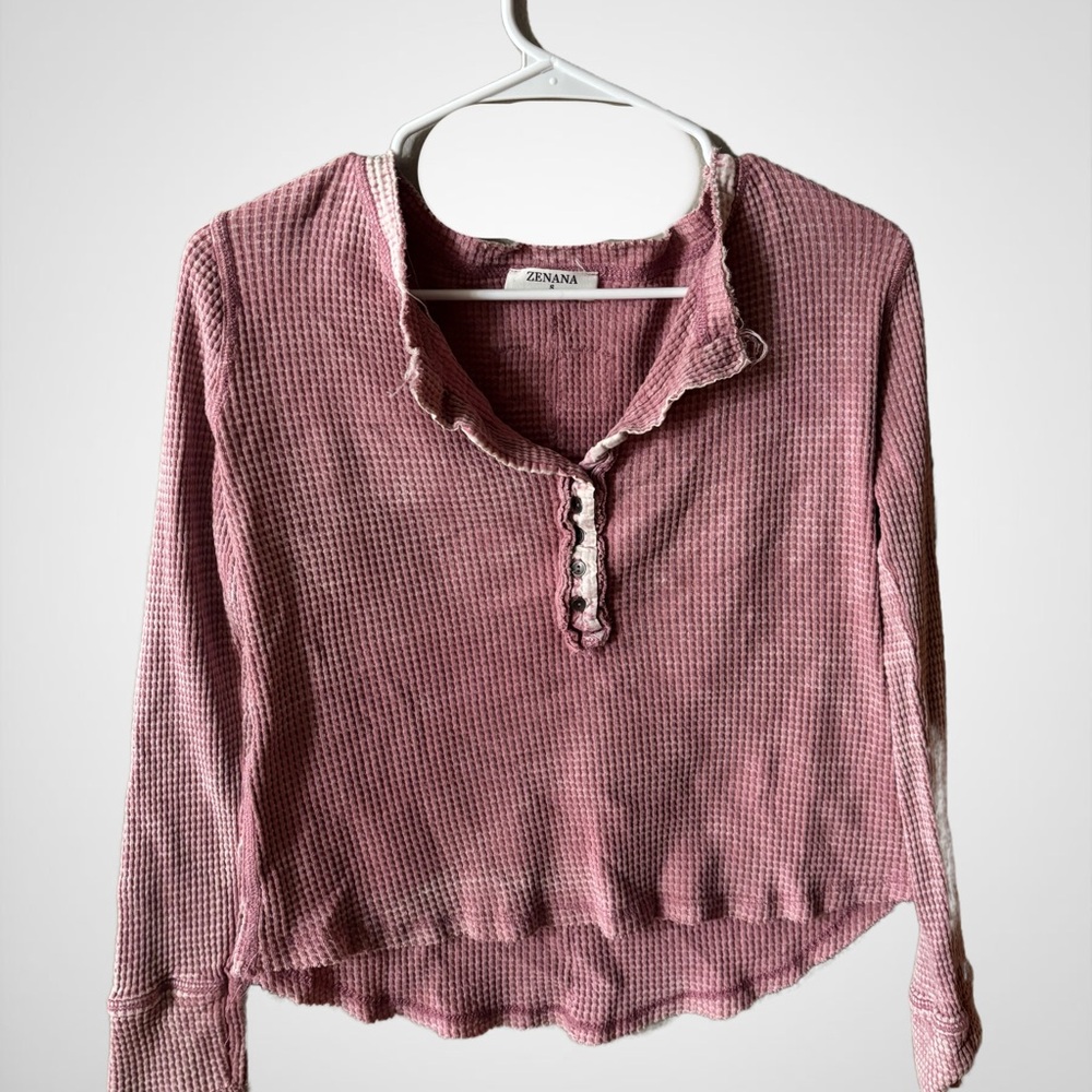 Zenana Outfitters Mauve Waffle Knit Blouse